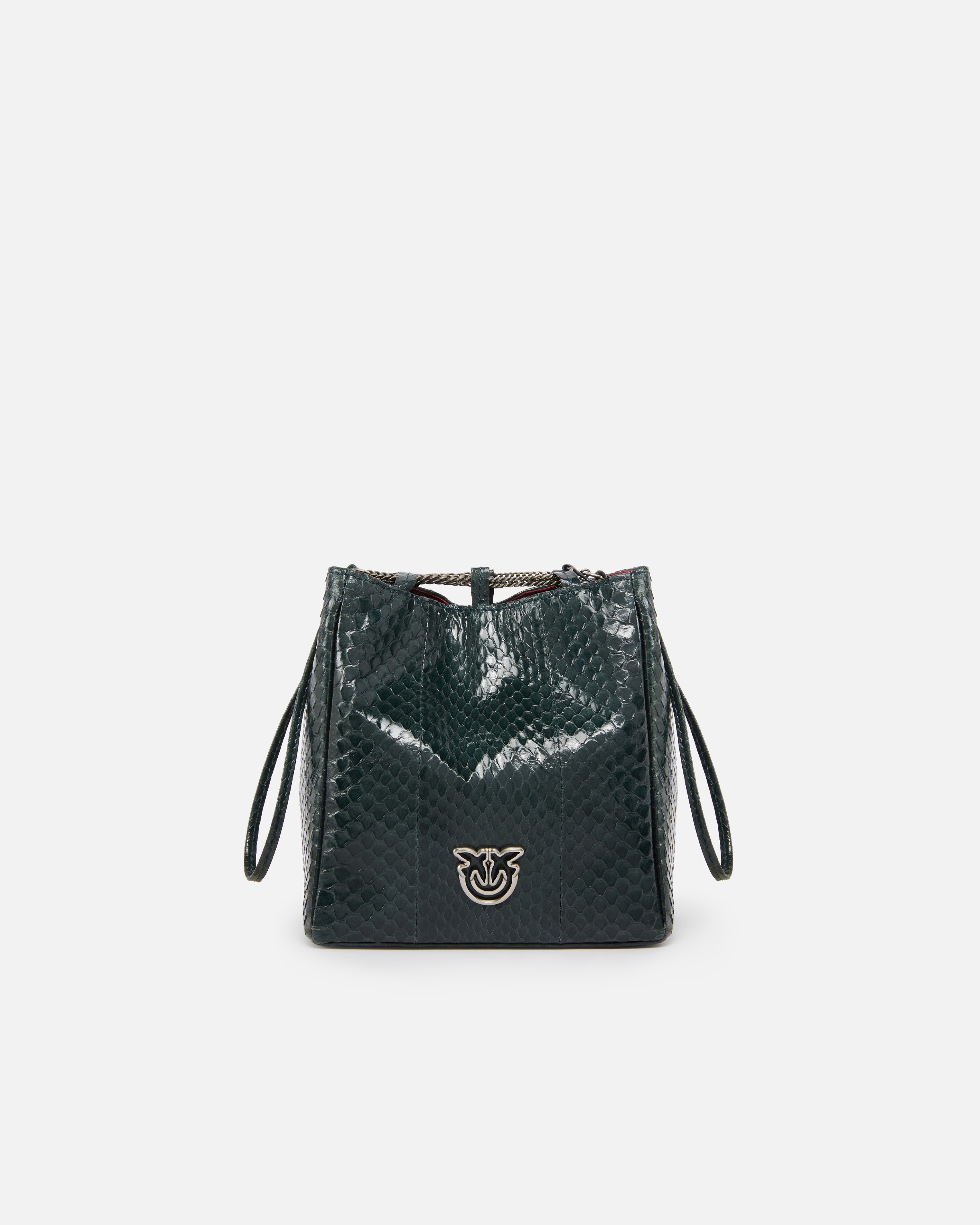 PINKO GALLERIA MINI BUCKET BAG IN SHINY REPTILE SKIN - 1