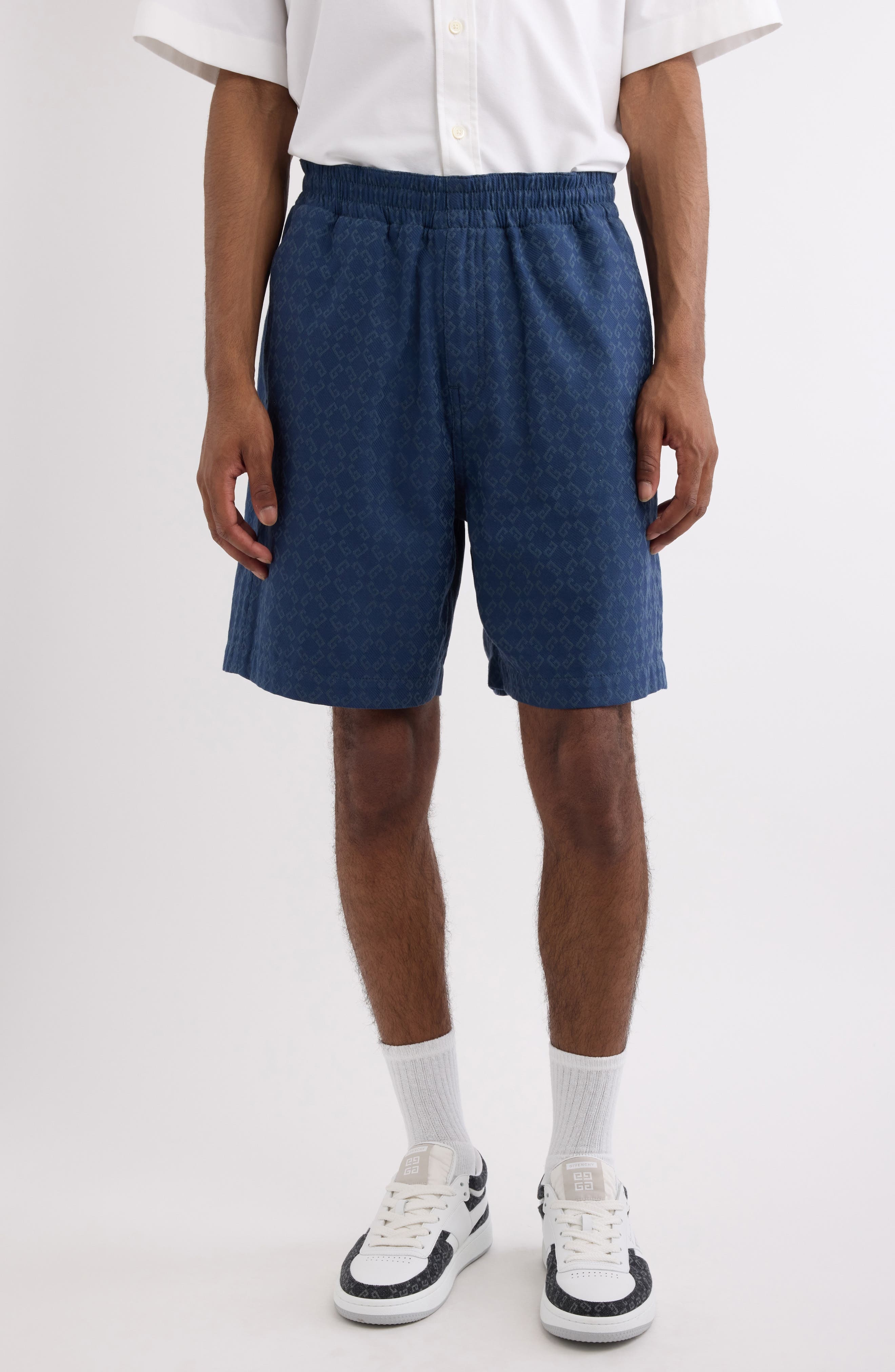 Givenchy Monogram 72 Jacquard Denim Bermuda Shorts in Grey/Blue at Nordstrom - 1