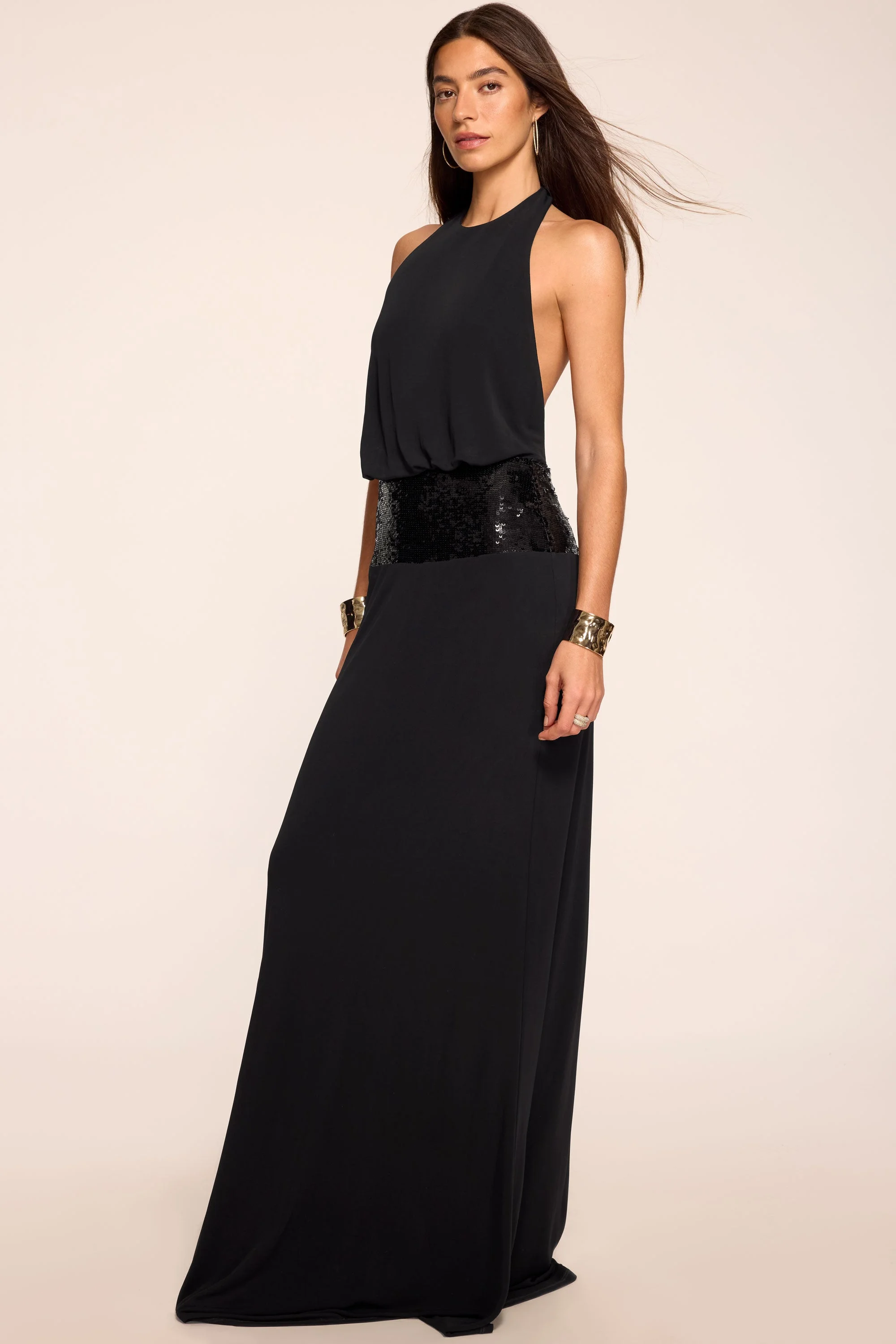 Theresa Sequin Jersey Halter Gown - 1