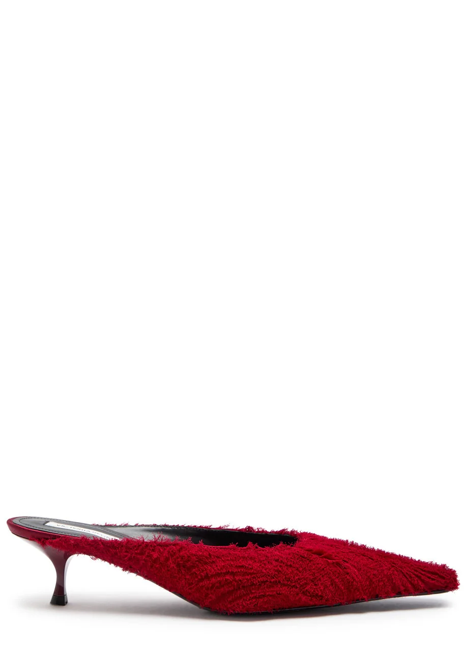 Victoria Beckham Sloan 45 Fringed Satin Mules - 1