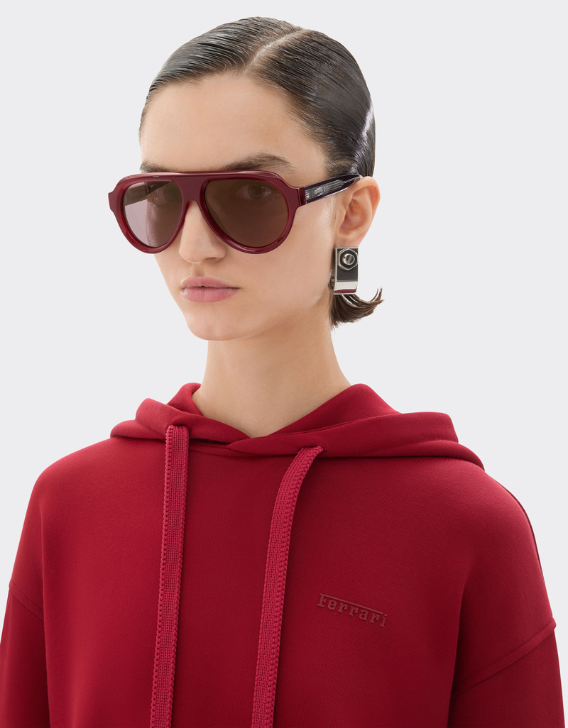 Ferrari sunglasses in opal red acetate with gold mirrored purple polarized lenses 3