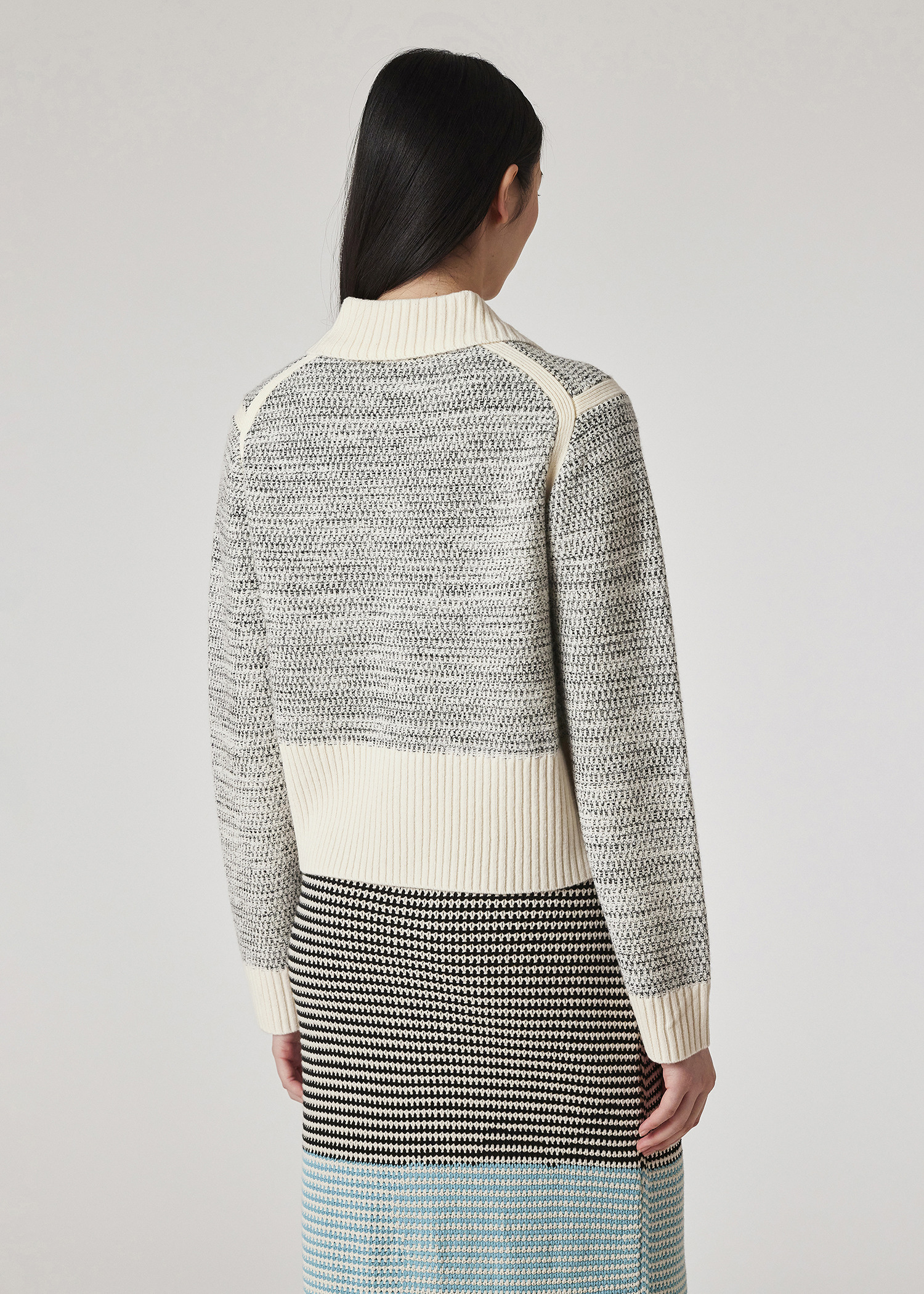 Women's Cream Collared Knitted Jacket - 5