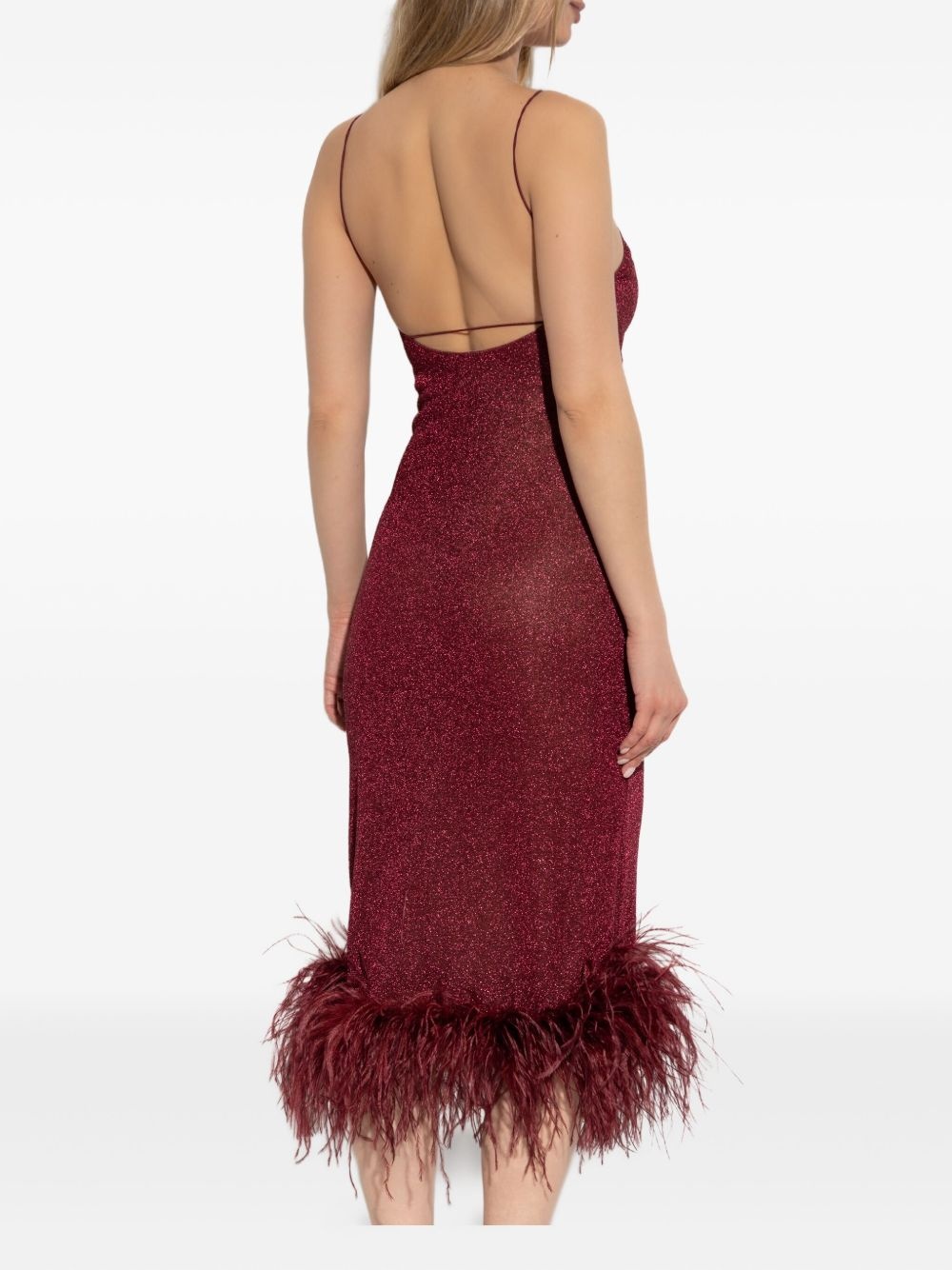feather-trimmed sparkle midi dress - 4