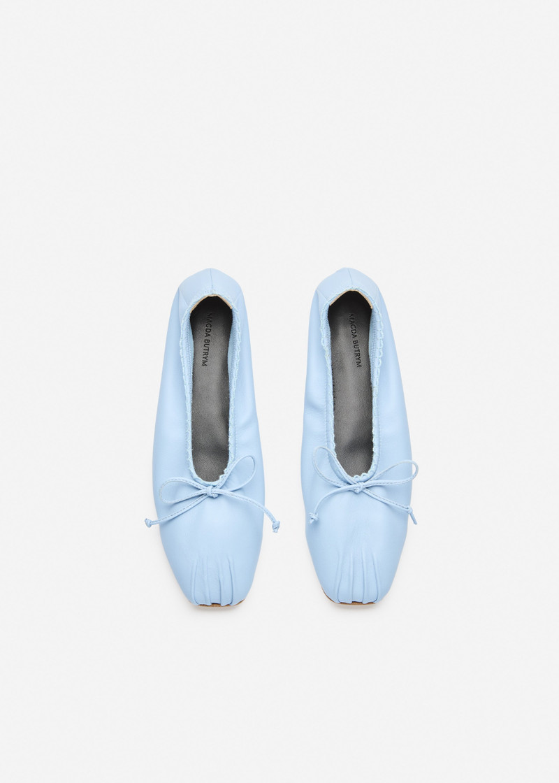 Gathered ballet flats in blue leather 3