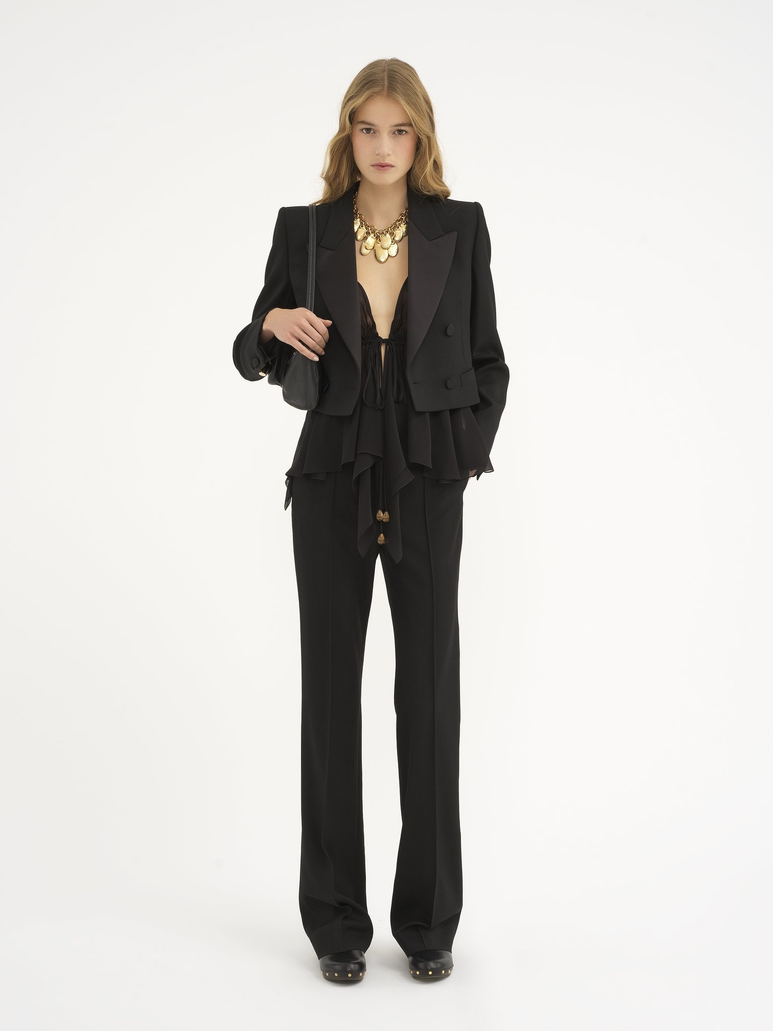 CROPPED TUXEDO JACKET IN WOOL GABARDINE - 3