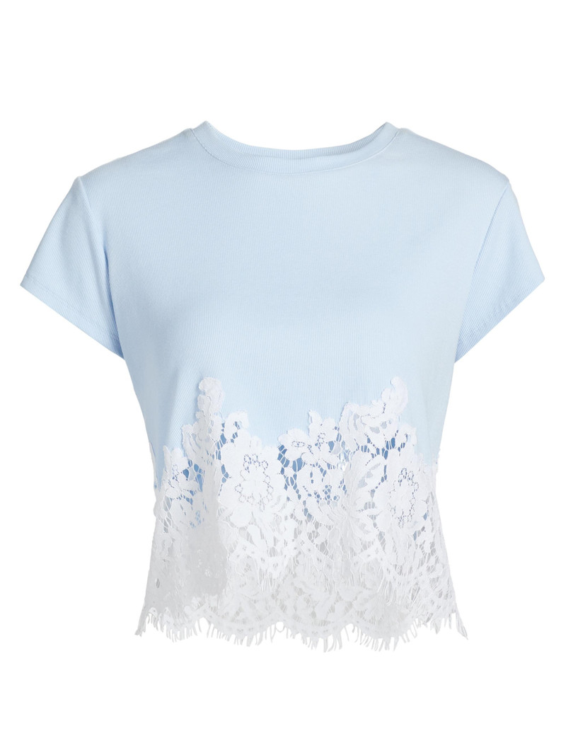 Women's Paige Lace Combo T-Shirt - Light Blue White 1