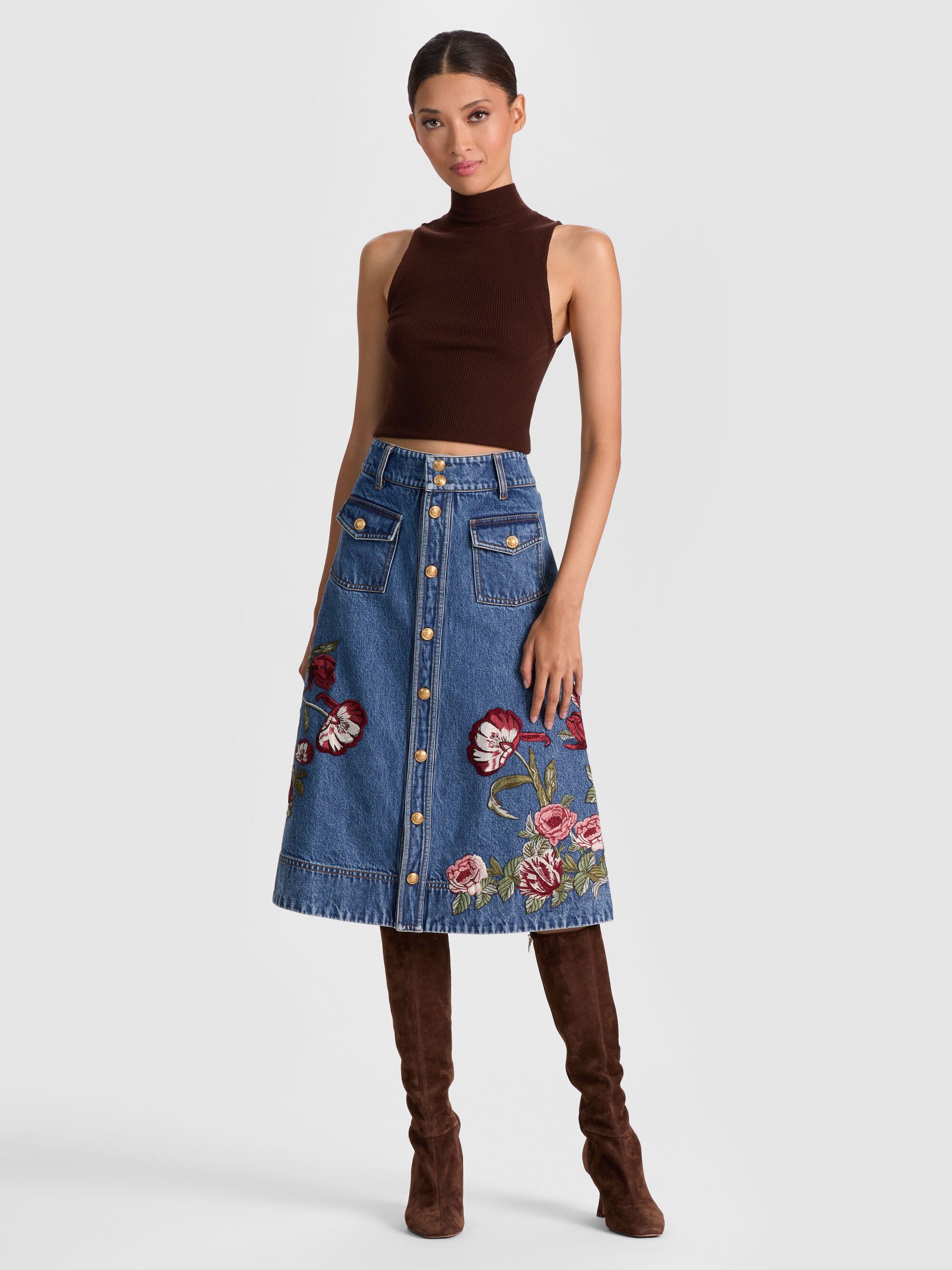 DAHLIA EMBROIDERED DENIM SKIRT - 3