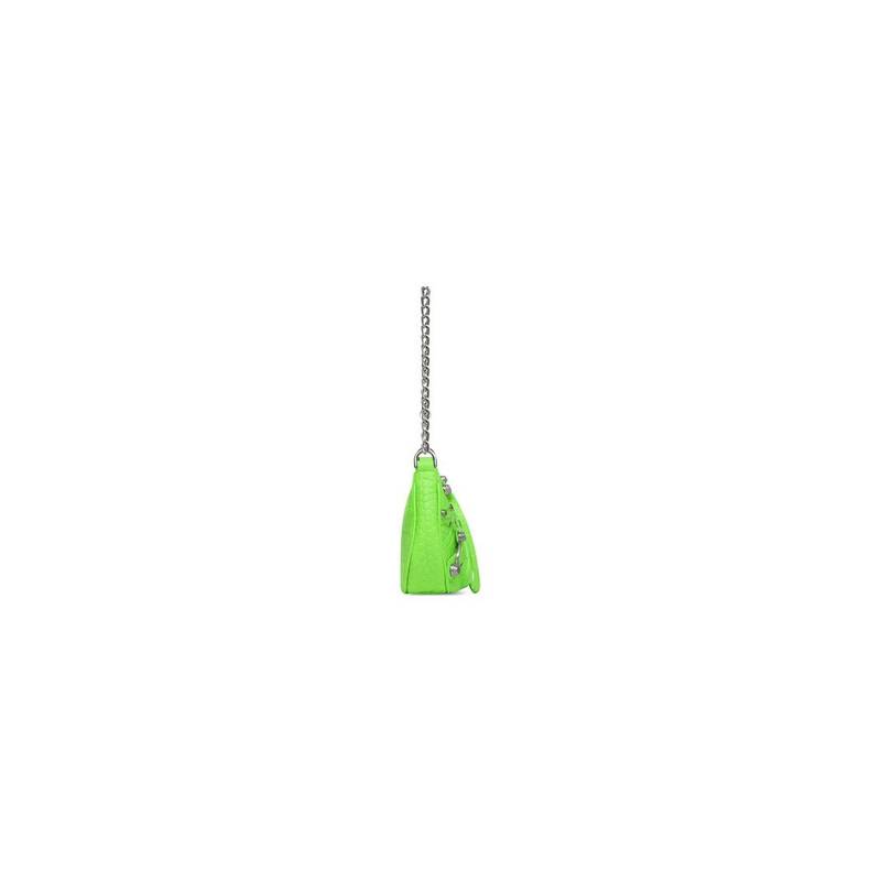 Women's Le Cagole Mini Purse With Chain Crocodile Embossed in Bright Green 3