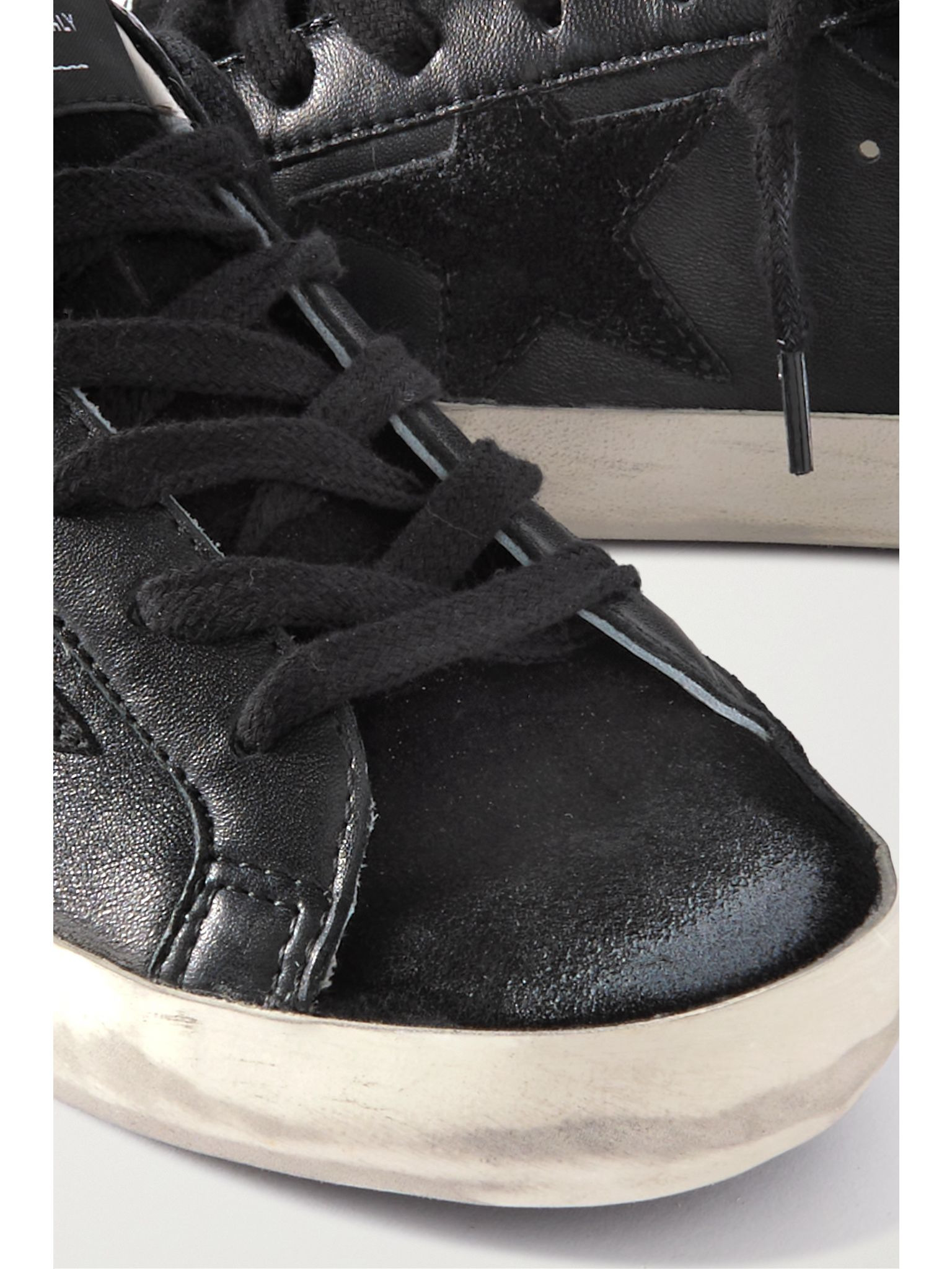 Super-Star distressed glittered leather and suede sneakers Black - 4