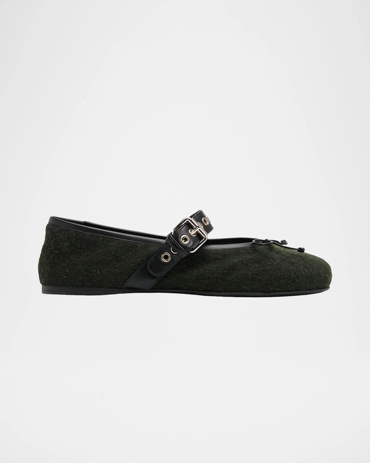 Flannel Leather-Strap Ballerina Flats - 1