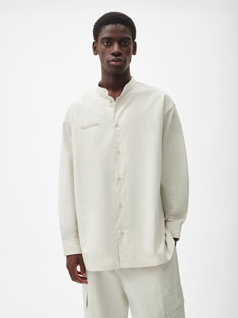 PANGAIA Mens Organic Cotton Linen Mandarin Collar Long-Sleeve Shirt - Limestone outlook