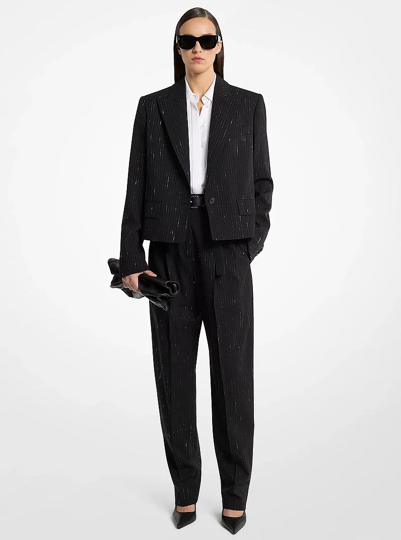 Spencer Pinstriped Sequin Stretch Wool Blazer - 1