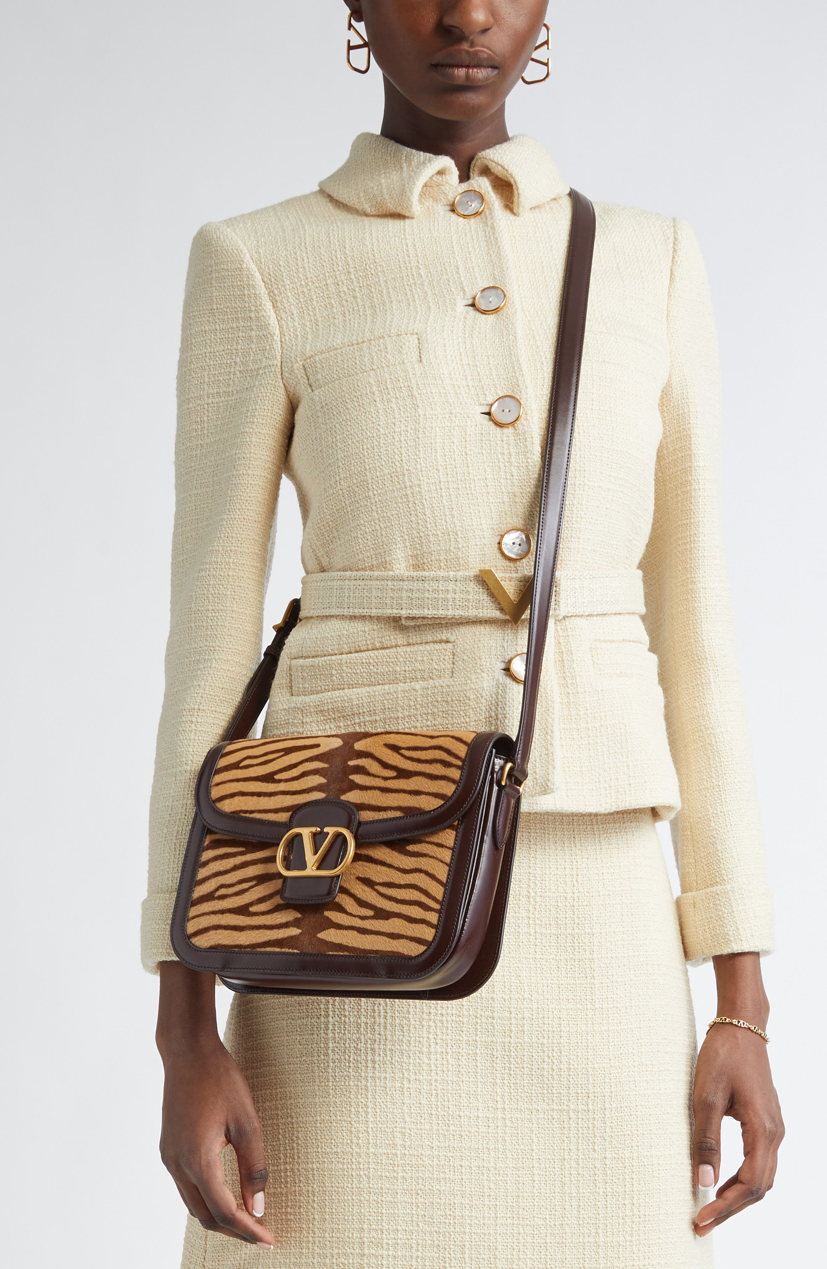 Valentino Garavani 9TO5 Genuine Calf Hair Shoulder Bag in Brown/Beige at Nordstrom - 2