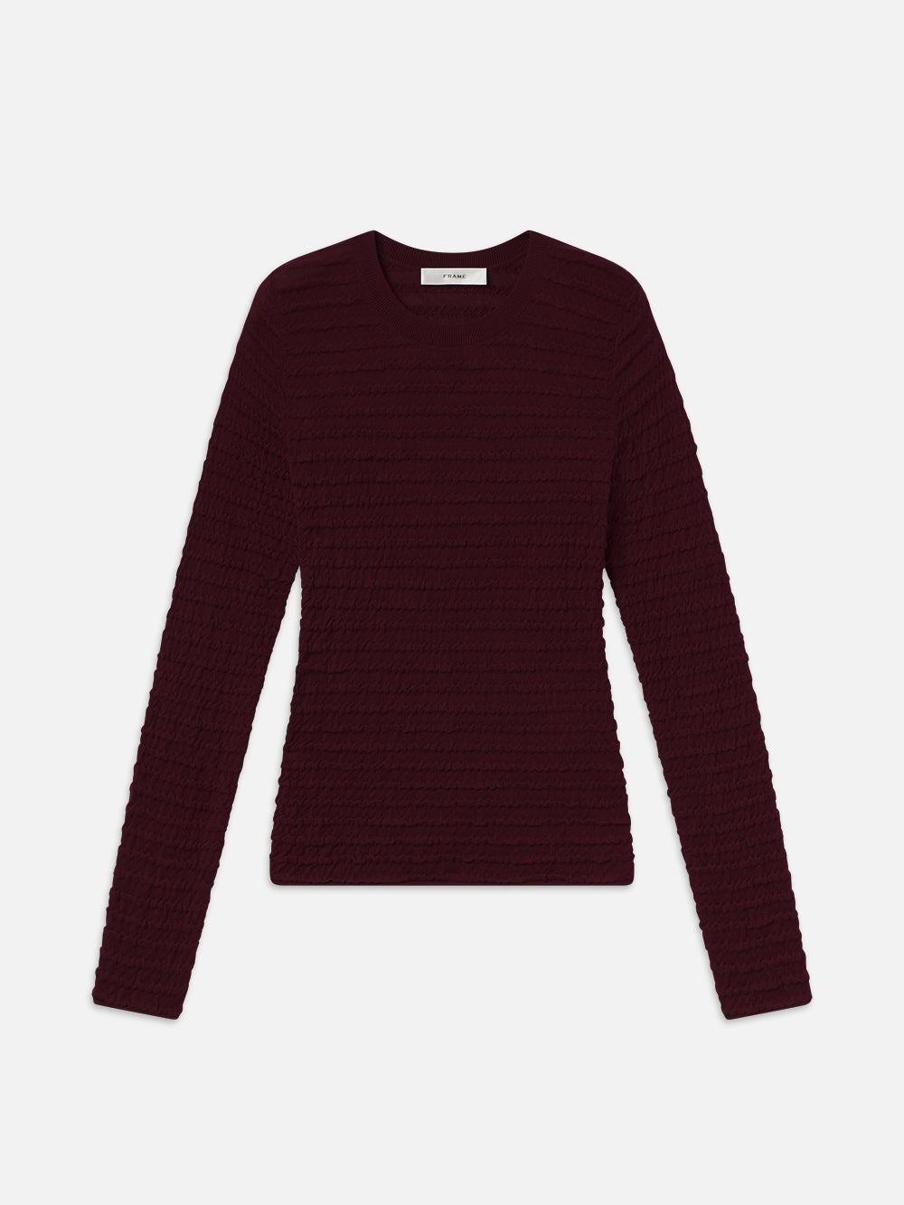 Smocked Long Sleeve Crewneck in Wine - 1