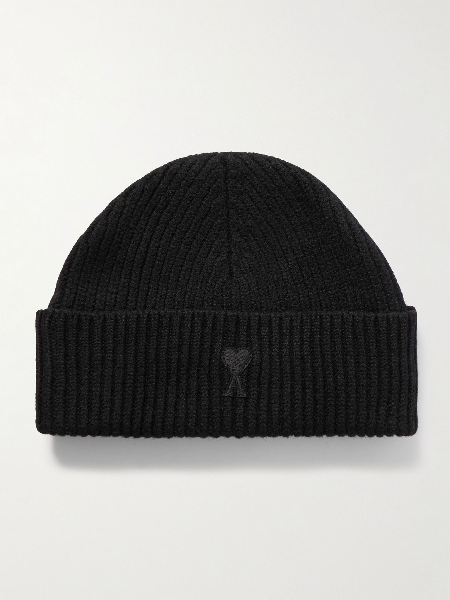 Logo-Appliquéd Ribbed Virgin Wool Beanie Black - 1