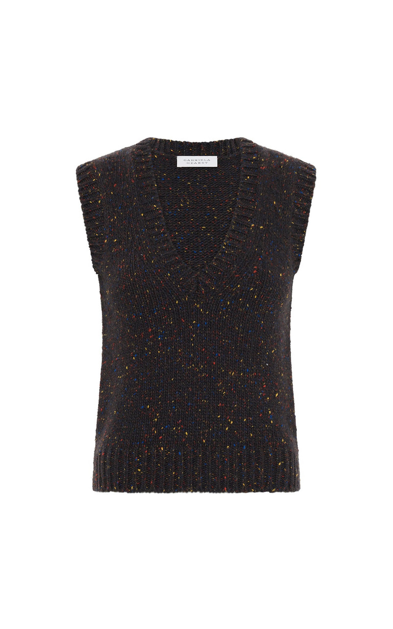 Solomon Knit Vest in Charcoal Multi Speckle Cashmere 1
