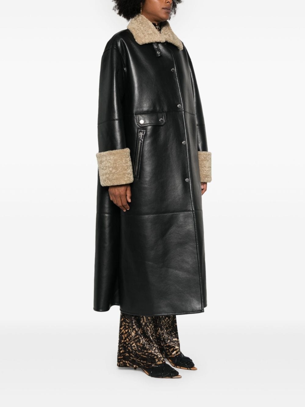 faux-shearling-trim coat - 3