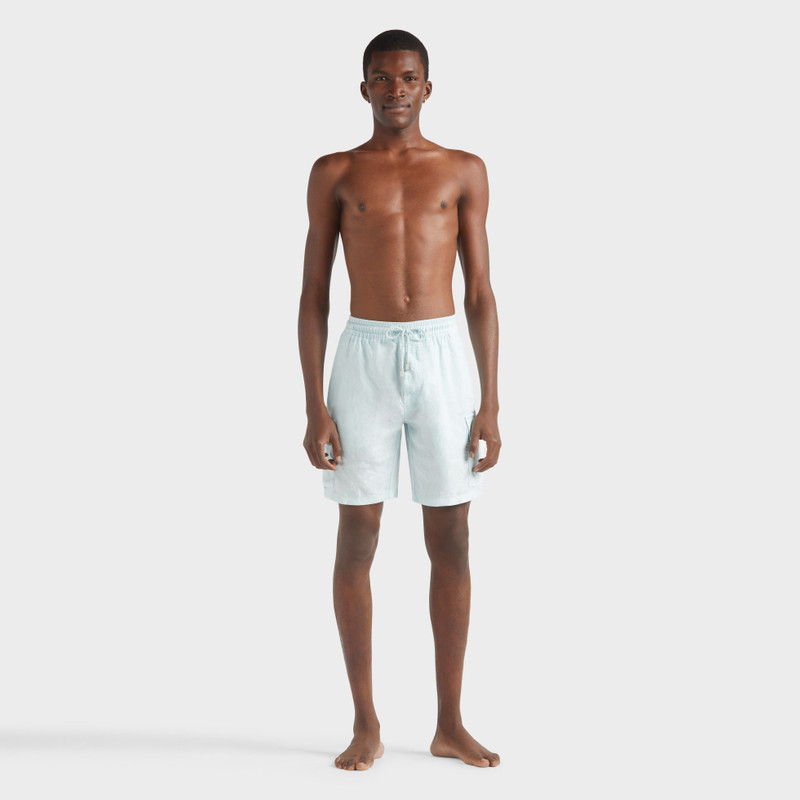 Vilebrequin Men Linen Bermuda Shorts Cargo Pockets Natural Dye outlook