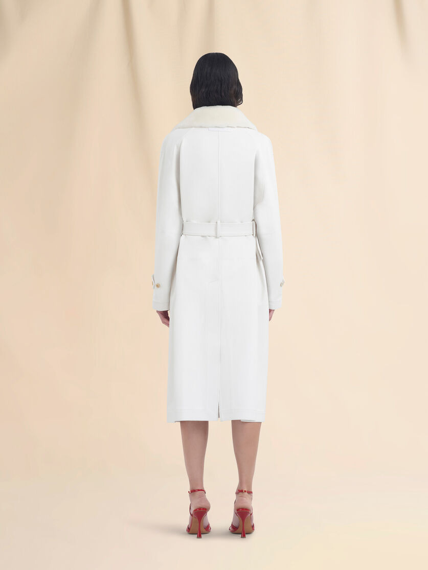 WHITE NAPPA DUSTER COAT WITH SHEARLING COLLAR - 3