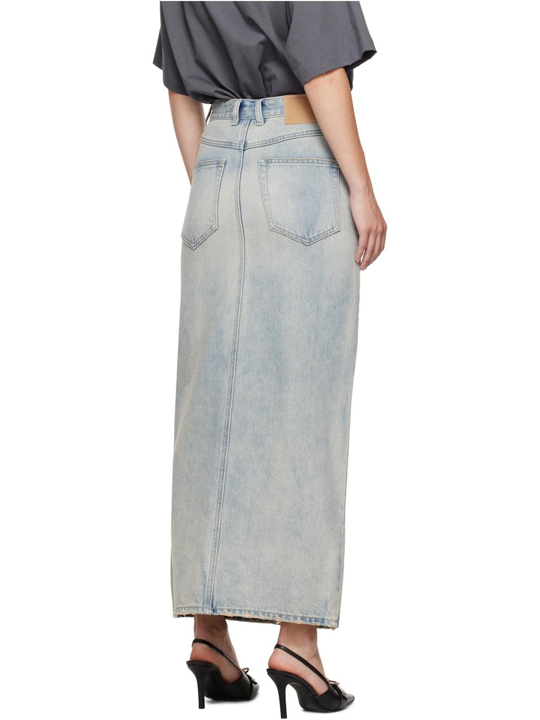 Blue Washed Denim Maxi Skirt - 3