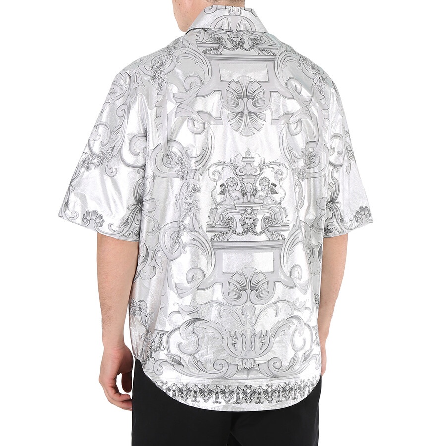 Versace Men's Silver / Black Silver Baroque Silk Shirt - 6