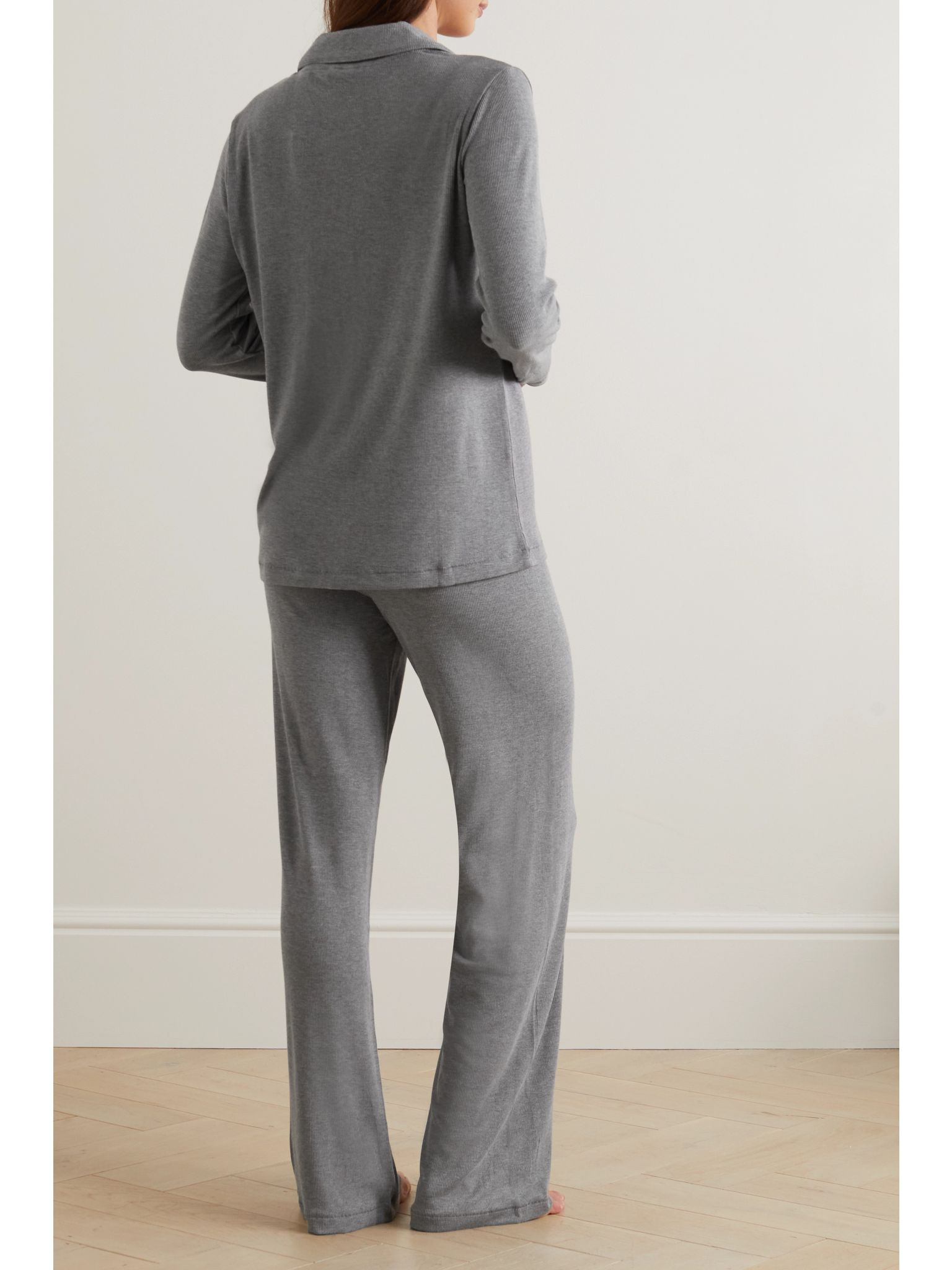 Ribbed stretch-modal jersey lounge set - Heather Grey Gray - 3
