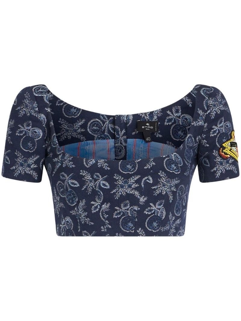 floral-jacquard crop top - 1