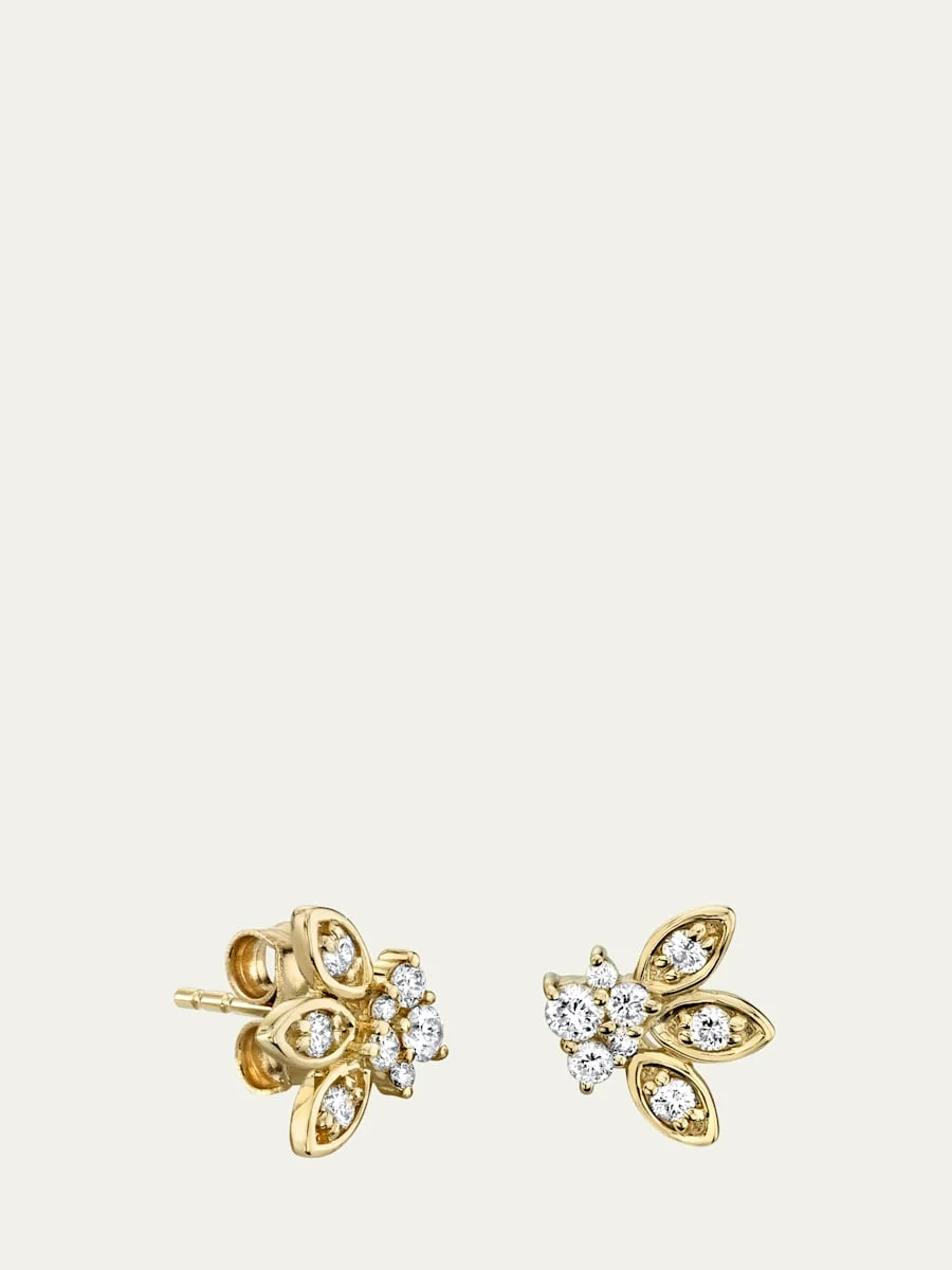Single 14k Gold Diamond Petal Stud Earring - 1
