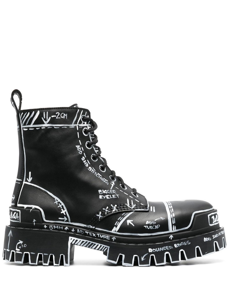 graphic-print leather combat boots 1