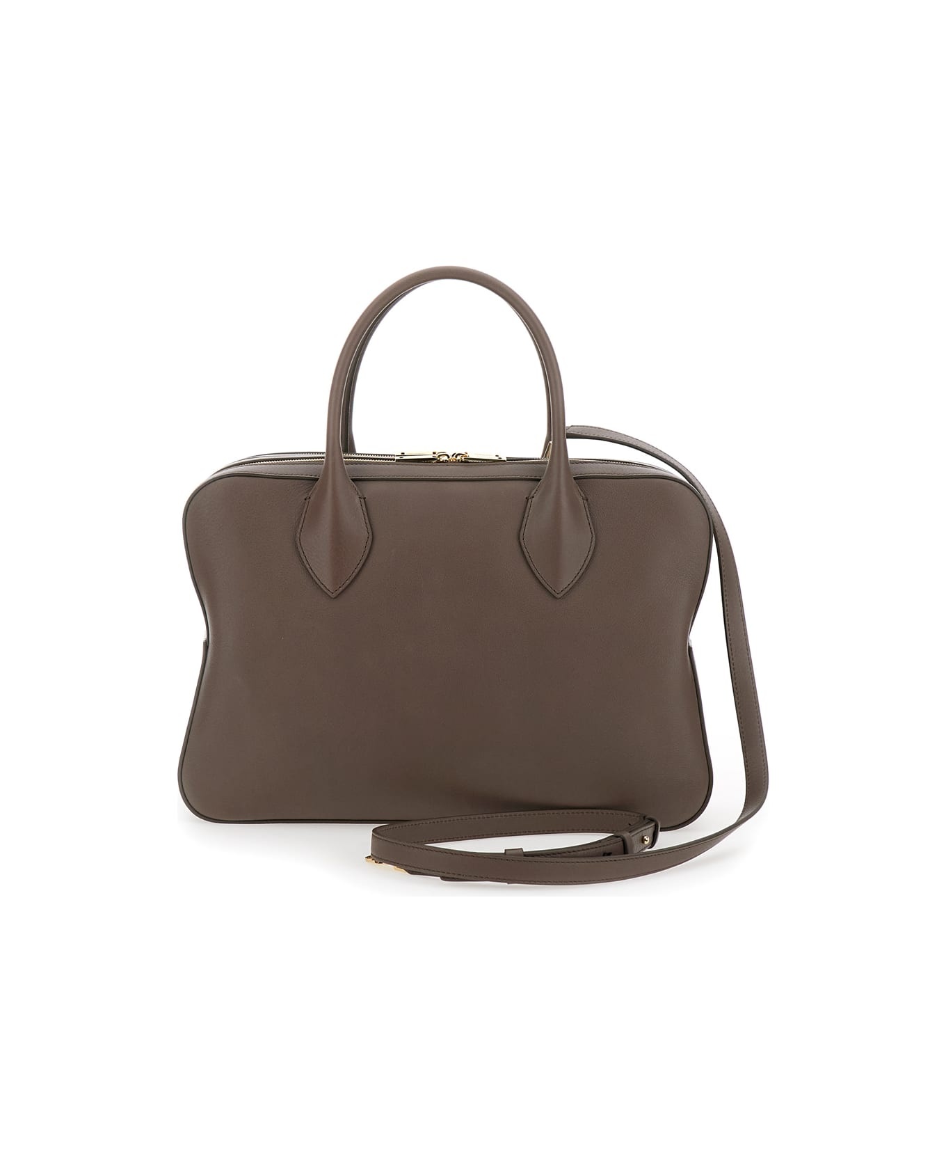 Brown Handbag With Three Zips And Logo Printed On The Front In Leather Woman - 2