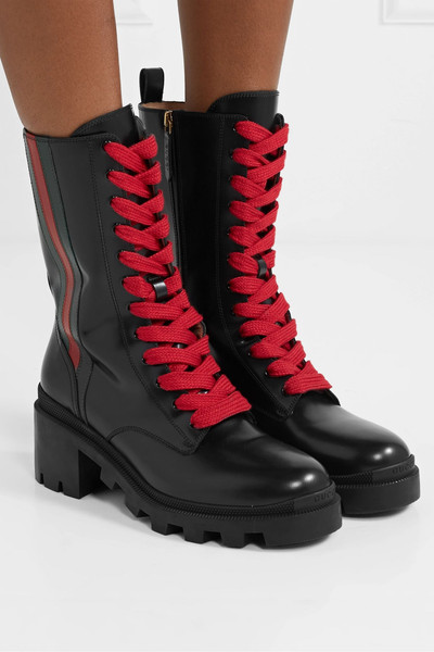 GUCCI Trip striped glossed-leather ankle boots outlook