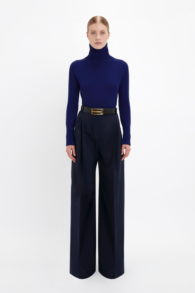 Victoria Beckham Wide Leg Trouser In Midnight outlook