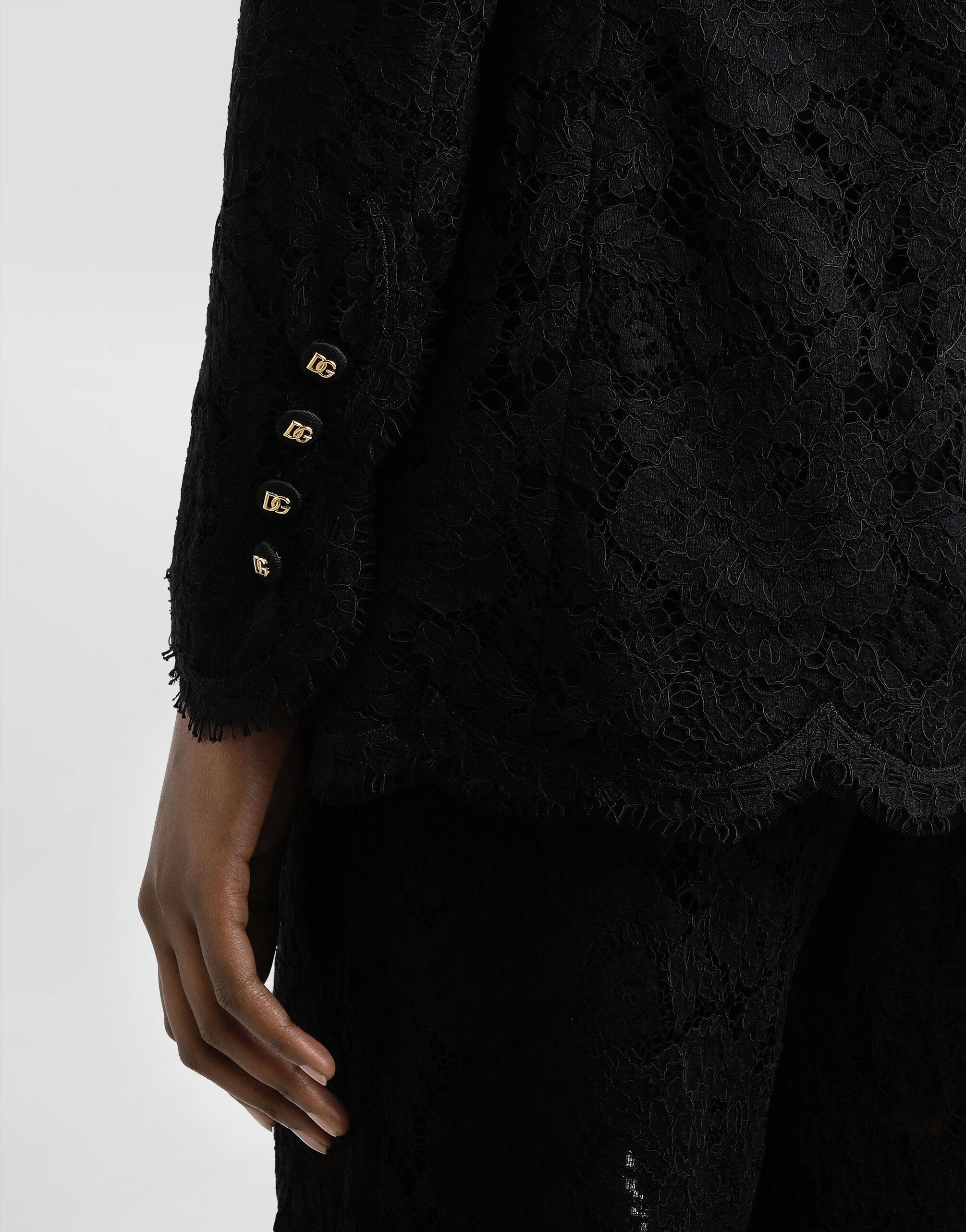 Double-breasted branded floral cordonetto lace Turlington-fit jacket - 5