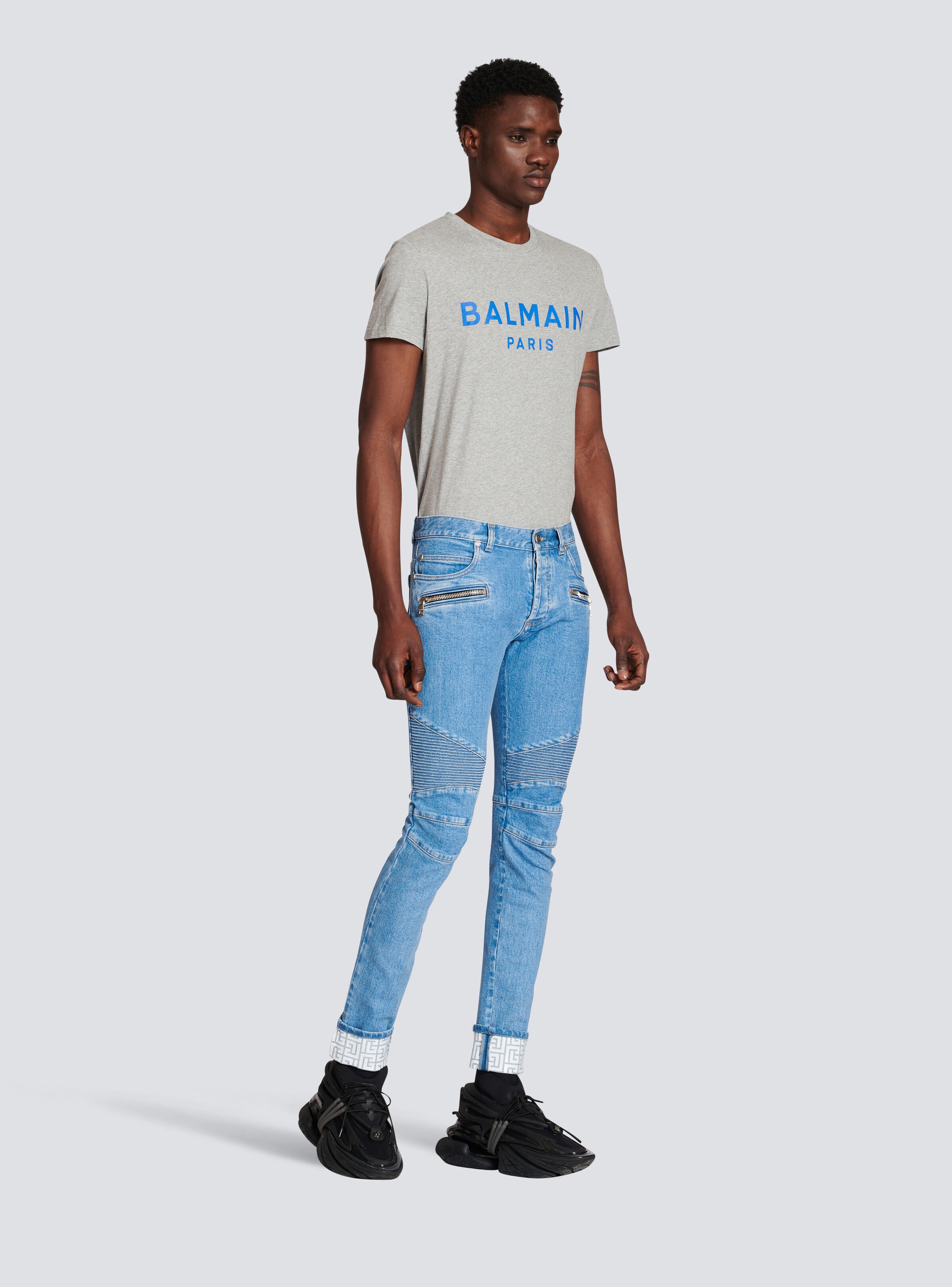Slim cut ridged cotton jeans with Balmain monogram hem - 5