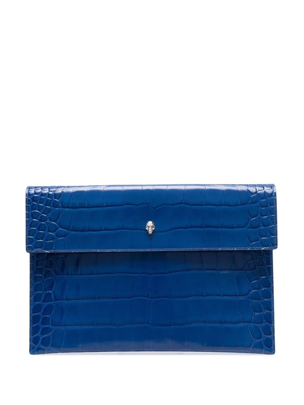 crocodile-effect skull-charm clutch bag - 1