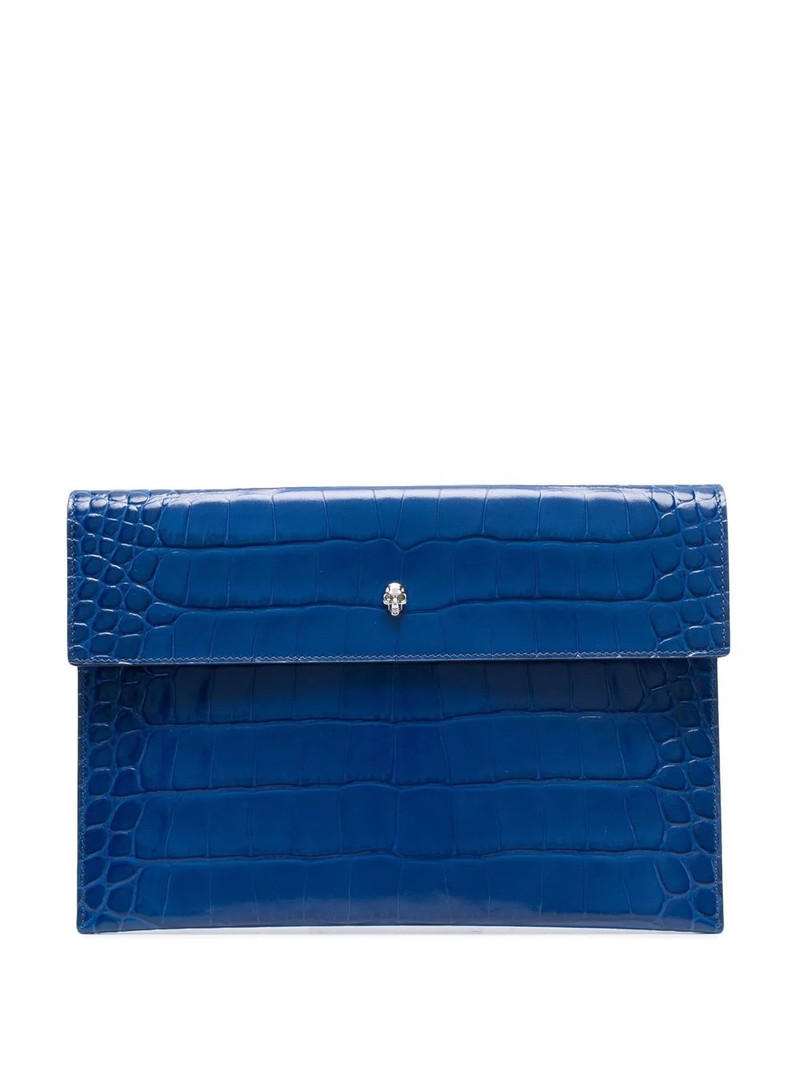 crocodile-effect skull-charm clutch bag 1