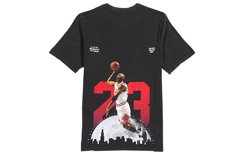 Jordan Air Jordan Back Printing Flying Man Retro Short Sleeve Distress Black AQ3735-010 outlook