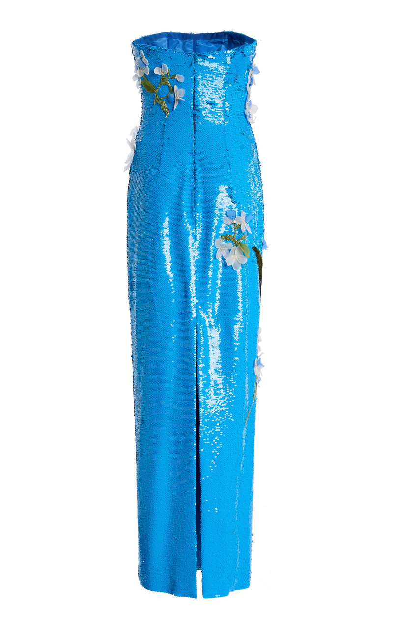 Strapless Embroidered Sequin Gown blue 3