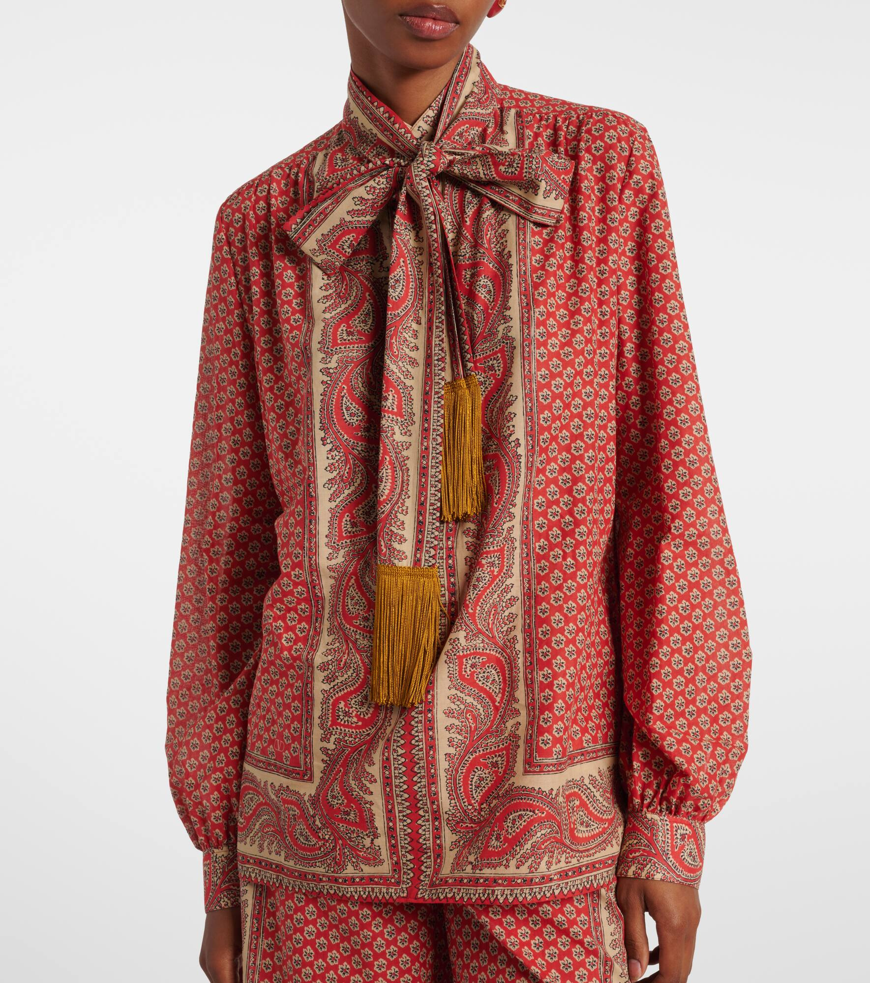 Printed tie-neck cotton blouse - 6