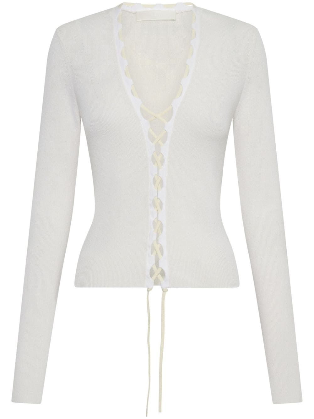 Bichrome ribbed lace-up cardigan - 1