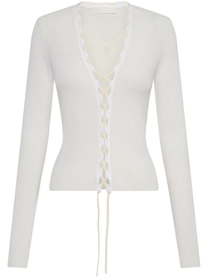 Bichrome ribbed lace-up cardigan 1
