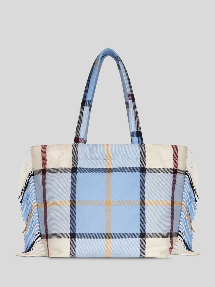 LARGE CHECK JACQUARD SOFT TROTTER TOTE BAG WITH FRINGING - 4