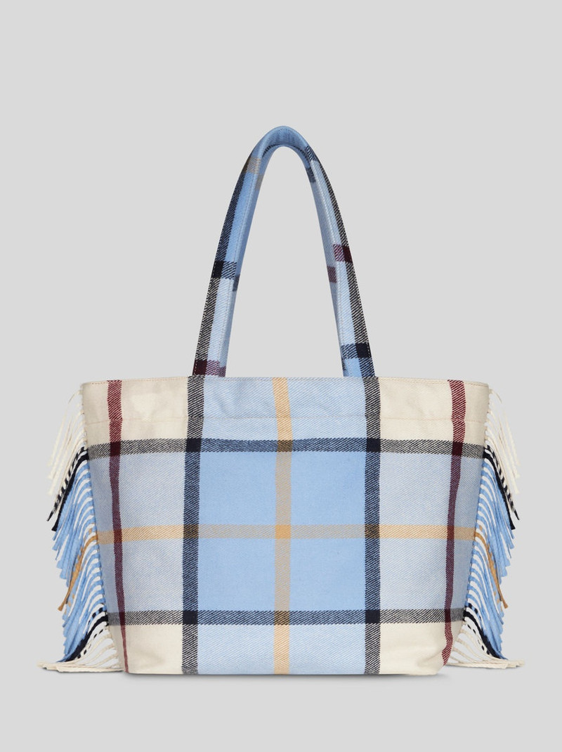 LARGE CHECK JACQUARD SOFT TROTTER TOTE BAG WITH FRINGING 4