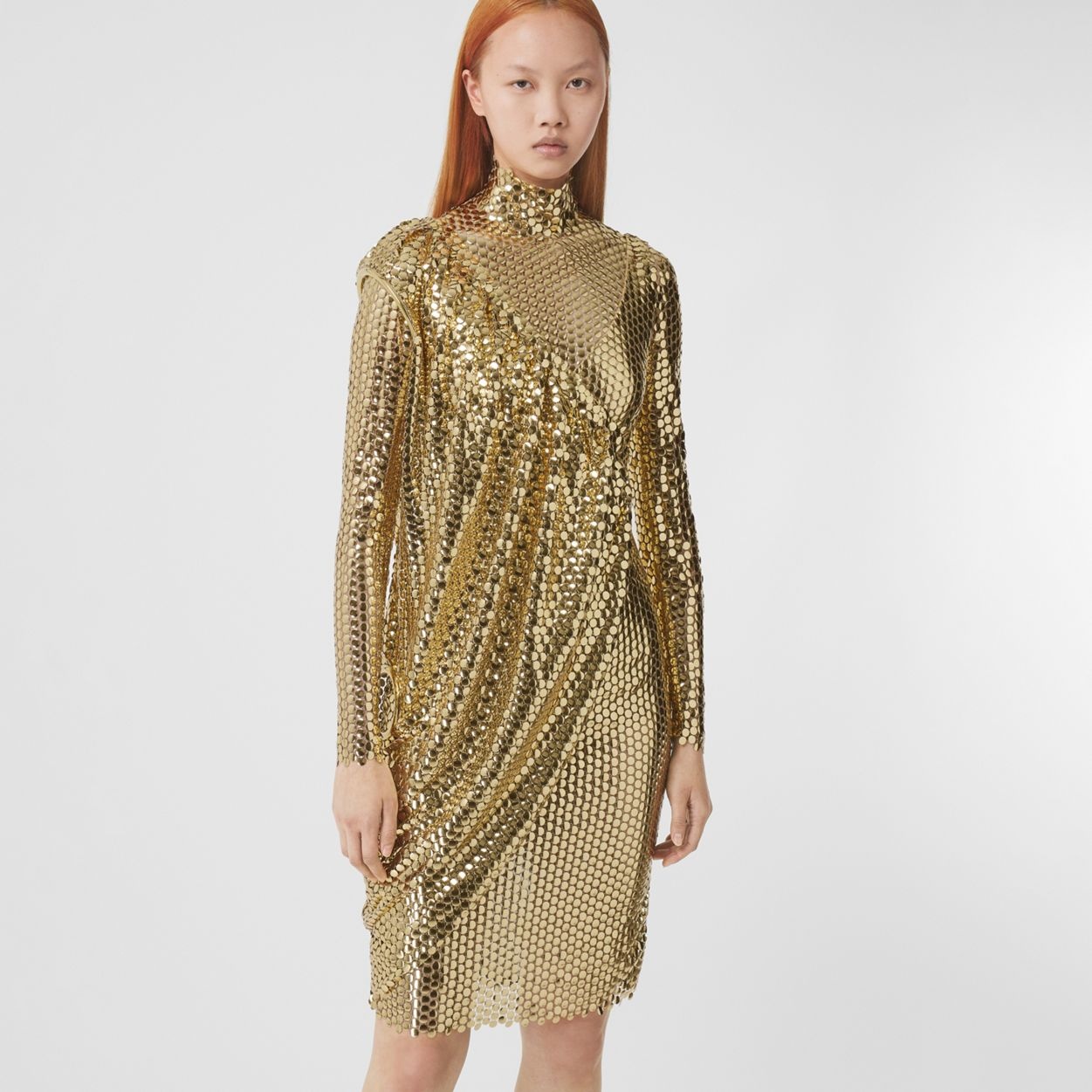 Metallic Paillette-embellished Mesh Asymmetric Dress - 5