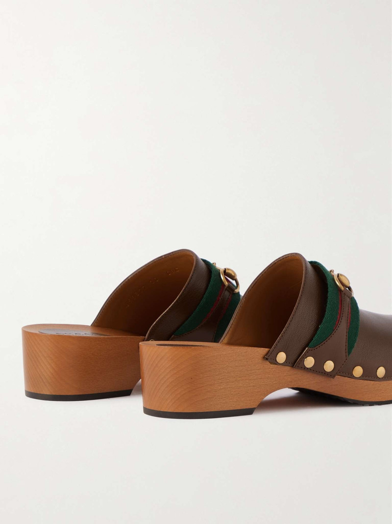 Horsebit Webbing-Trimmed Leather Clogs 4