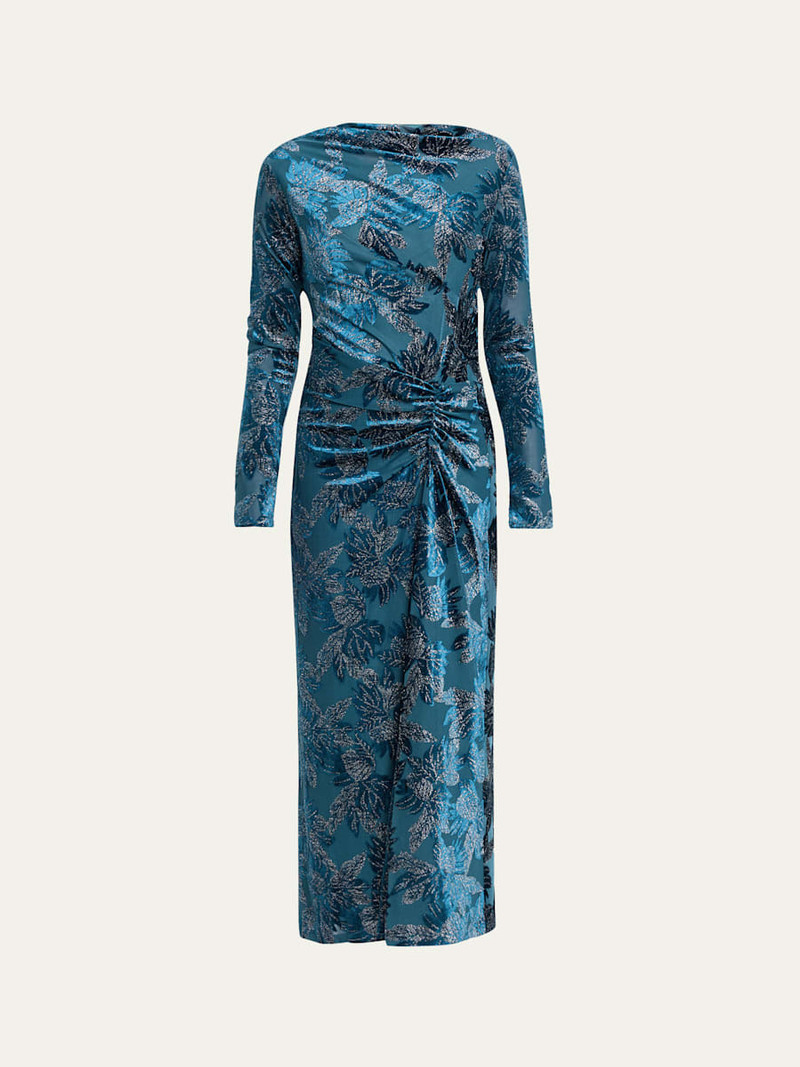 Ferrera Long-Sleeve Floral Velvet Midi Dress 1