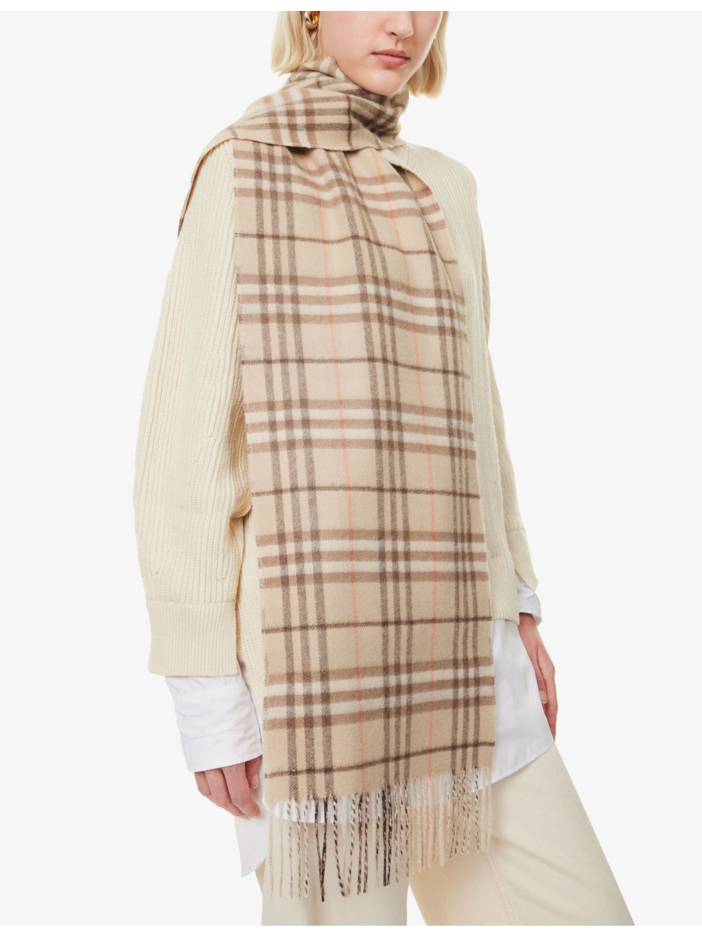 Check-print fringed cashmere scarf - 2