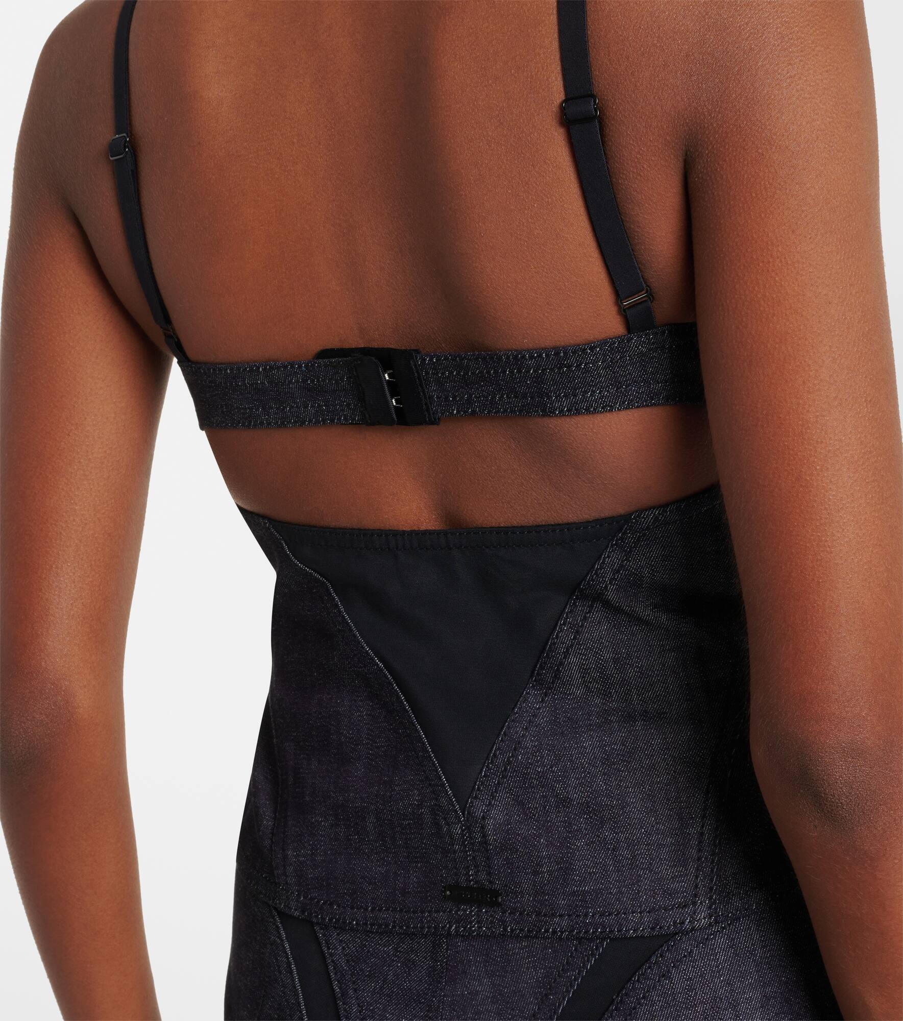 Mesh-trimmed denim corset - 5