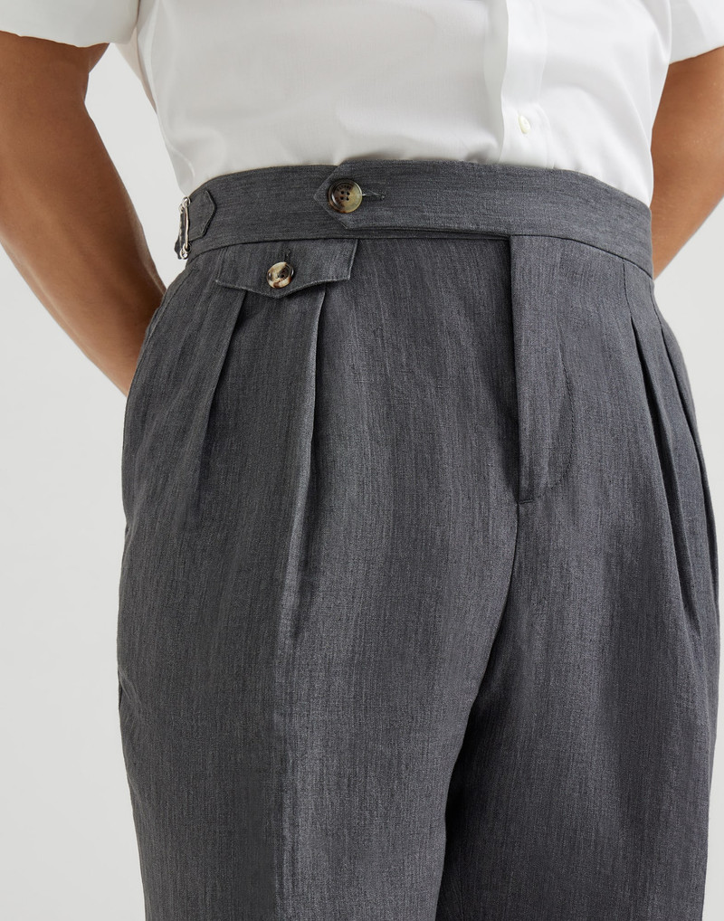 Lightweight délavé linen trousers with reversed double pleats and waist tabs 4