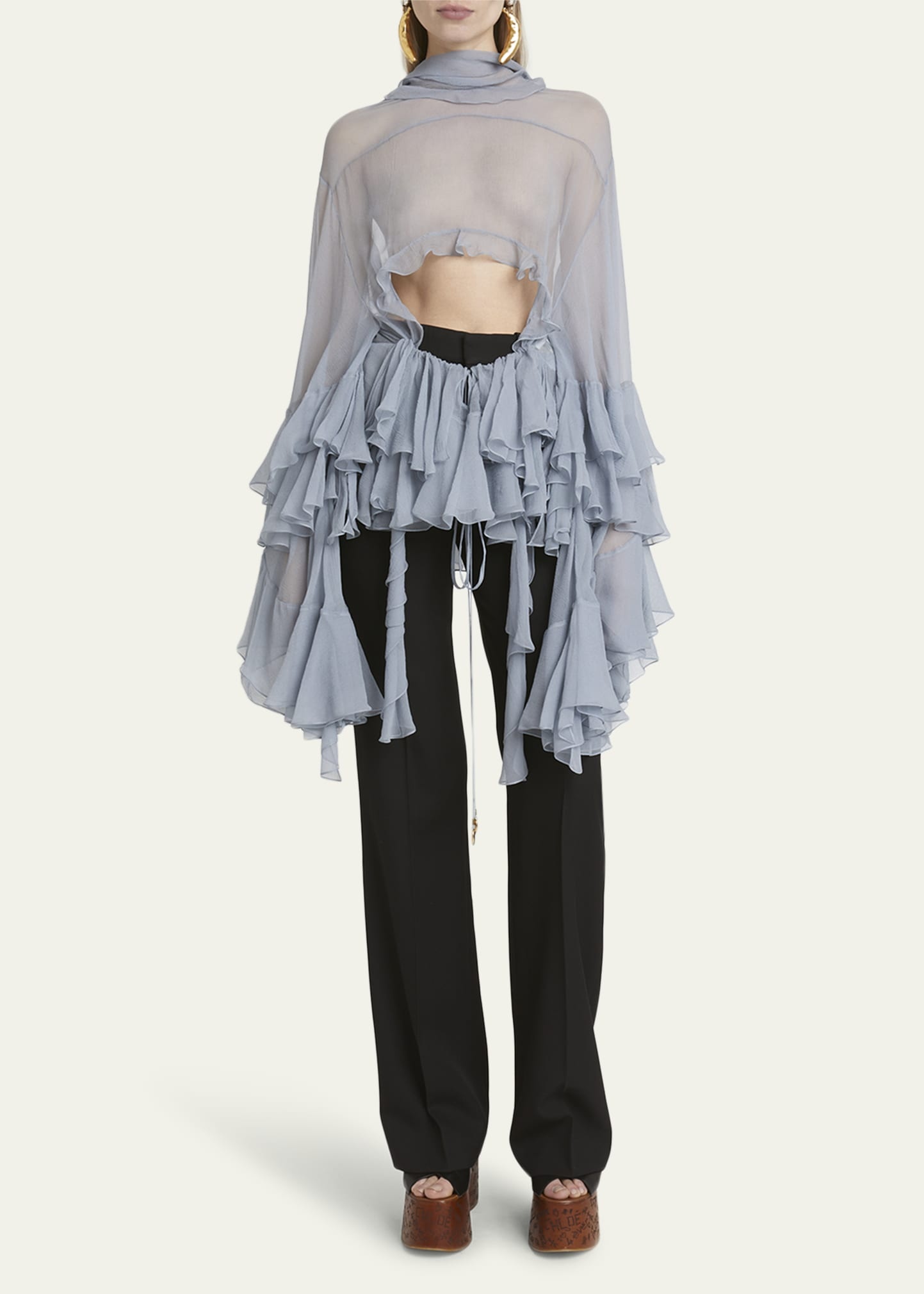 Silk Musseline Top with Ruffles - 2